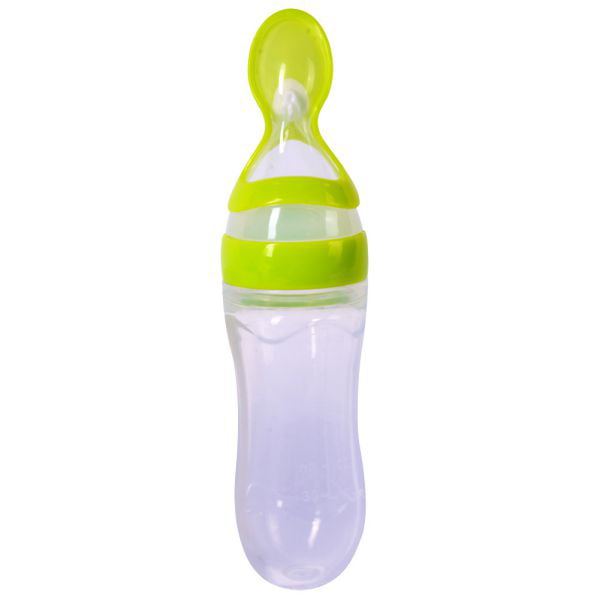 Baby Silicone Squeeze Feeding Bottle With Spoon Food Rice Cereal Feeder 90ML 